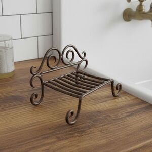 Rustic Metal Soap Dish Scroll Design Farmhouse Bathroom Kitchen Sink Holder